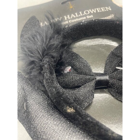 happy Halloween devil costume set black head band tail bow tie READ NEW - Picture 3 of 5
